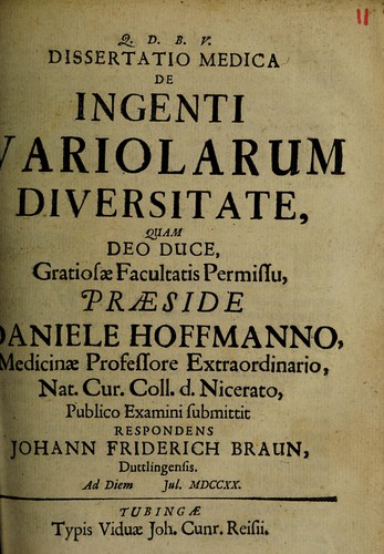 Dissertatio medica de ingenti variolarum diversitate