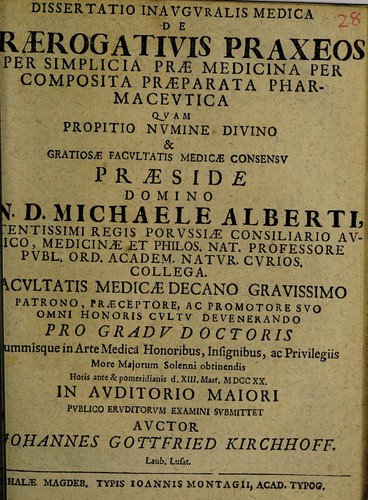 Dissertatio inauguralis medica de praerogativis praxeos per simplicia prae medicina per composita praeparata pharmaceutica ...
