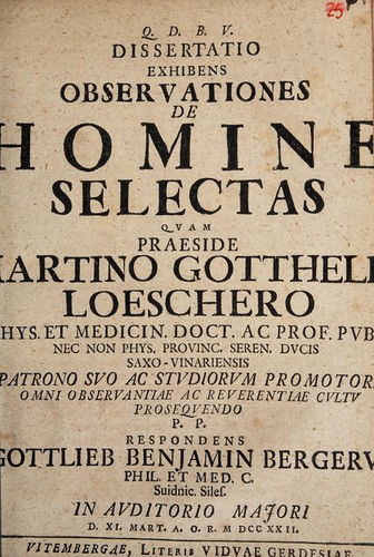 Dissertatio exhibens observationes de homine selectas ...