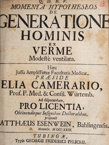 Momenta hypotheseos de generatione hominis ex verme modeste ventilata ...