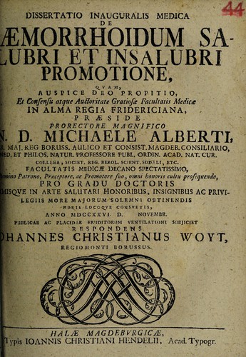 Dissertatio inauguralis medica de haemorrhoidum salubri et insalubri promotione ...