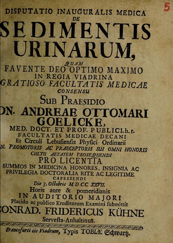 Disputatio inauguralis medica de sedimentis urinarum ...