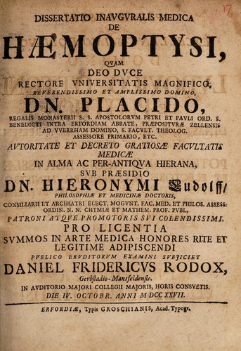 Dissertatio inauguralis medica de haemoptysi ...