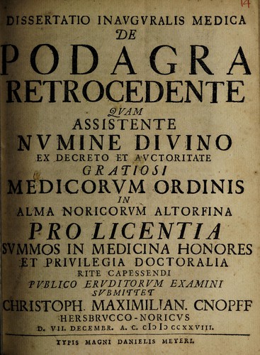 Dissertatio inauguralis medica de podagra retro cedente