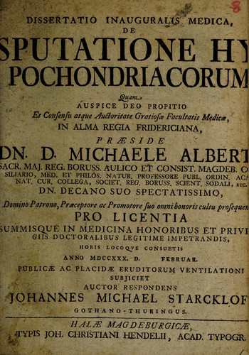 Dissertatio inauguralis medica, de sputatione hypochondriacorum ...