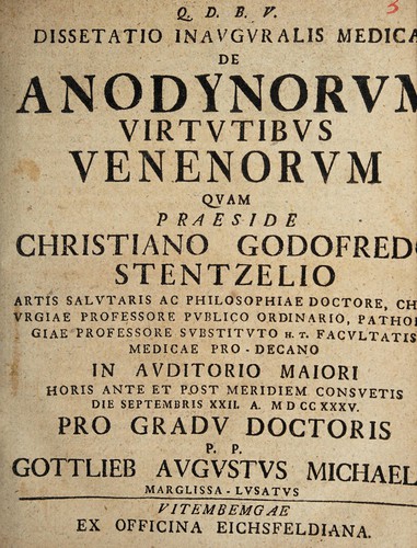 Dissertatio inauguralis medica de anodynorum virtutibus venenorum ...