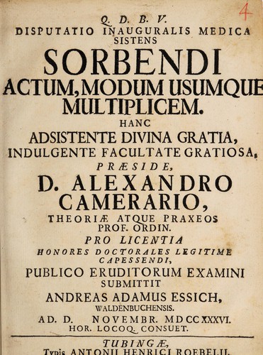 Disputatio inauguralis medica sistens sorbendi actum, modum usumque multiplicem ...