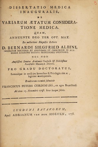 Dissertatio medica inauguralis, de variarum aetatum consideratione medica ...