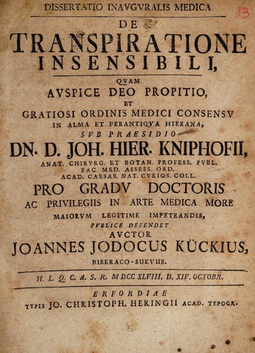 Dissertatio inauguralis medica de transpiratione insensibili