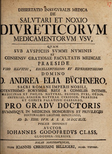 Dissertatio inauguralis medica de salutari et noxio diureticorum medicamentorum usu ...