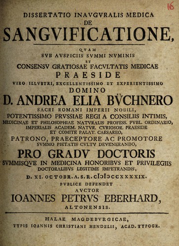 Dissertatio inauguralis medica de sanguificatione ...