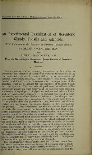 An experimental examination of mesenteric glands, tonsils and adenoids