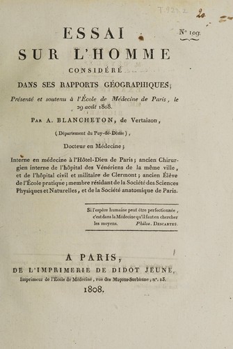 Essai sur l'homme considéré dans ses rapports géographiques