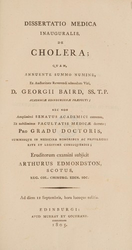 Dissertatio medica inauguralis, de cholera