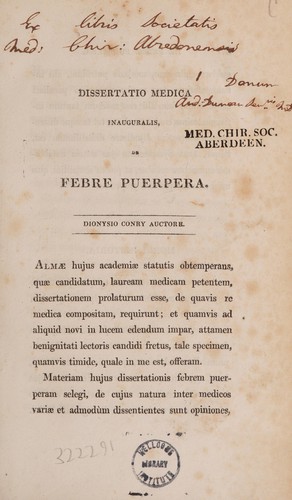 Dissertatio medica, inauguralis, de febre puerpera