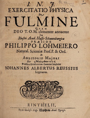 Exercitatio physica de fulmine ...