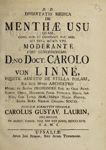 Dissertatio medica de menthae usu ... modernate ...