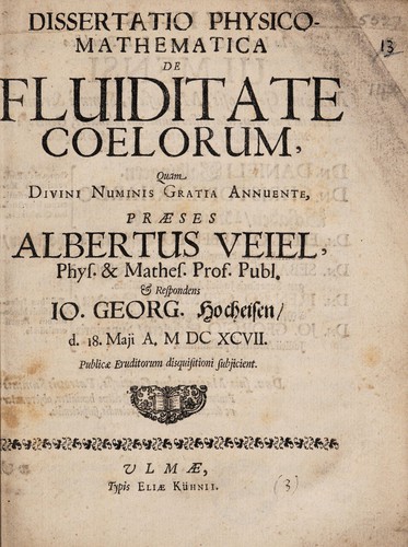 Dissertatio physico-mathematica de fluiditate coelorum