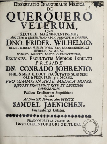 Dissertatio inauguralis medica de querquero veterum