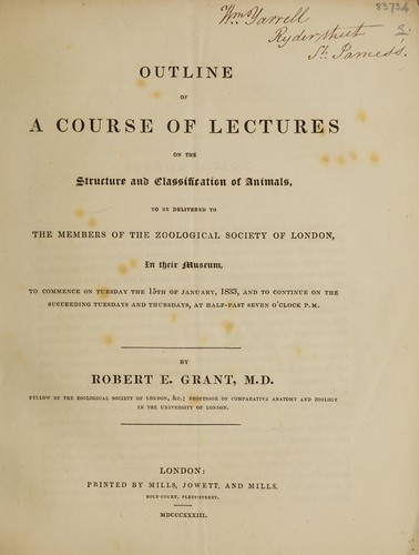 Outline of a course of lectures on the structure and classification of animals