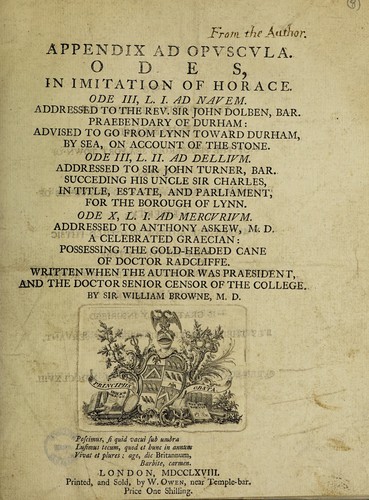 Odes, in imitation of Horace