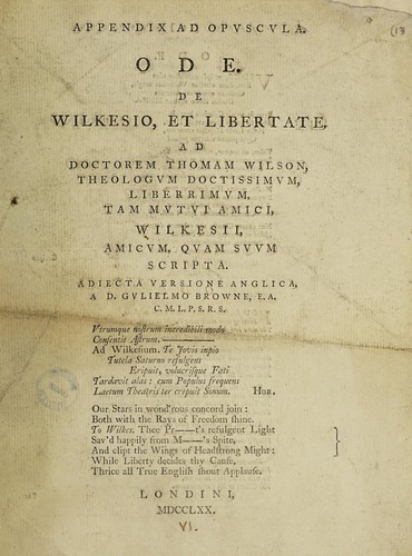 De Wilkesio, et libertate. Ad Doctorem Thomam Wilson ...