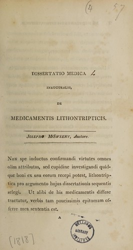 Dissertatio medica inauguralis, de medicamentis lithontripticis