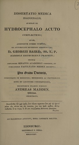 Dissertatio medica inauguralis, quaedam de hydrocephalo acuto complectens