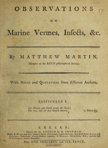 Observations on marine vermes, insects, etc