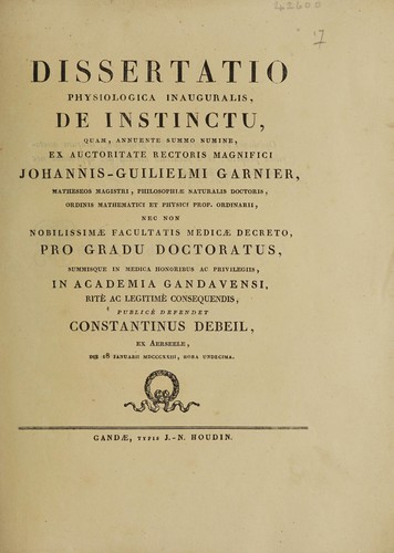 Dissertatio physiologica inauguralis, de instinctu