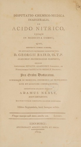 Dissertatio chirurgica medica inauguralis, de acido nitrico, ejusque in medicina usibus