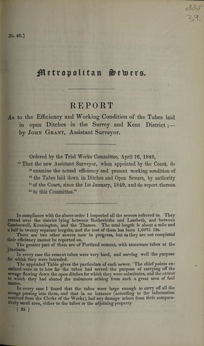 Report on the efficiency and working conditions of the tubes laid down in open ditches since the 1st of January, 1849