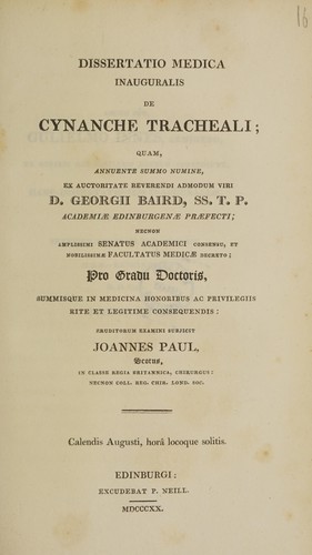Dissertatio medica inauguralis, de cynanche tracheali