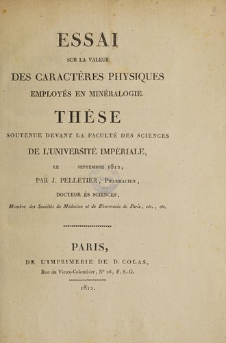 Essai sur la valeur des caractères physiques employés en minéralogie