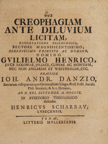 Creophagiam ante diluvium licitam, dissertatione philologica ...