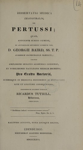 Dissertatio medica inauguralis, de pertussi