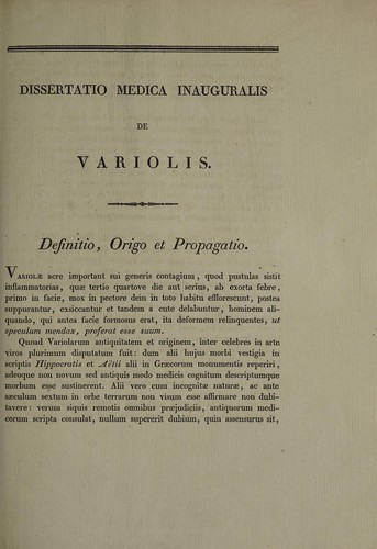 Dissertatio medica inauguralis De variolis