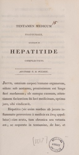Tentamen medica inauguralis, quaedam de hepatitide complectens