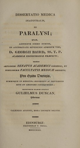 Dissertatio medica inauguralis de paralysi