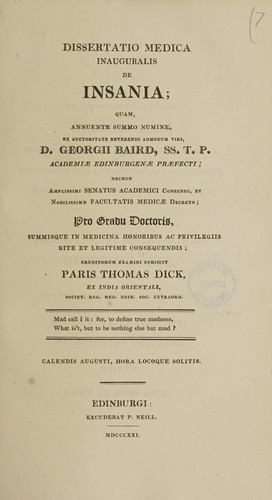 Dissertatio medica inauguralis, de insania