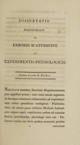 Dissertatio inauguralis de erroris scaturigine in experimentis physiologicis