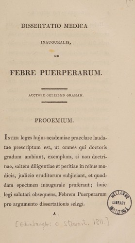 Dissertatio medica inauguralis, de febre puerperarum