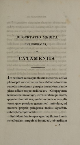 Dissertatio medica inauguralis, de catameniis