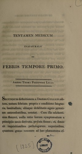 Tentamen medica inauguralis de febris tempore primo