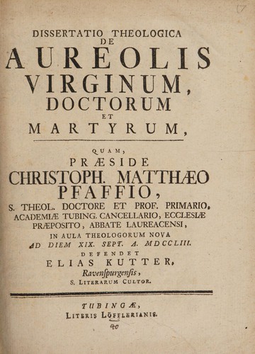 Dissertatio theologica de aureolis virginum, doctorum et martyrum
