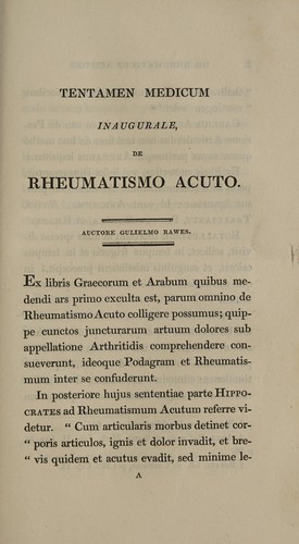 Tentamen medica inauguralis, de rheumatismo acuto
