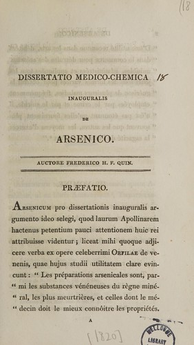 Dissertatio medica chemica inauguralis de arsenico