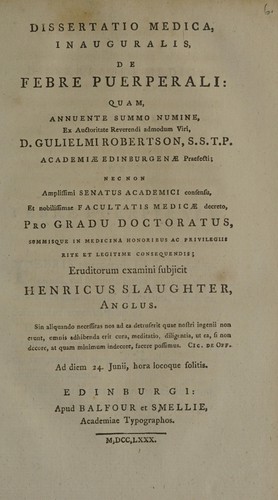 Dissertatio medica inauguralis, de febre puerperali ...