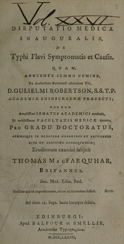 Disputatio medica inauguralis, de typhi flavi symptomatis et causis ...