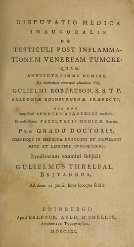 Disputatio medica inauguralis de testiculi post inflammationem veneream tumore ...